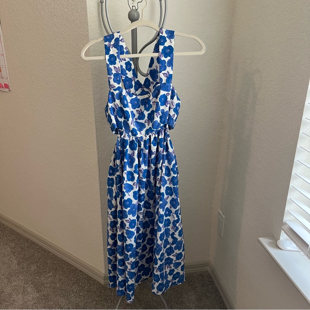 Blue Flower MIDI Dress with cutouts